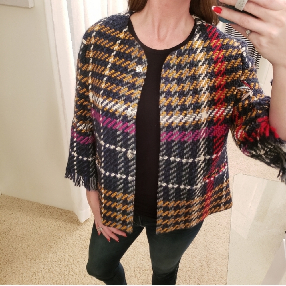 Vilagallo Embroidered Sweater Jacket Colorful Size 10 NWT